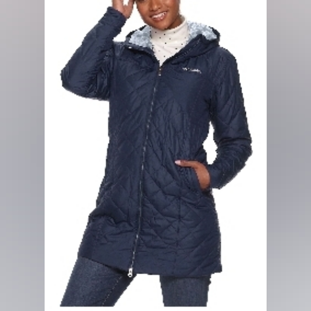 Women's Columbia Copper Crest quilted Long Jacket, Small, color Dark Nocturnal